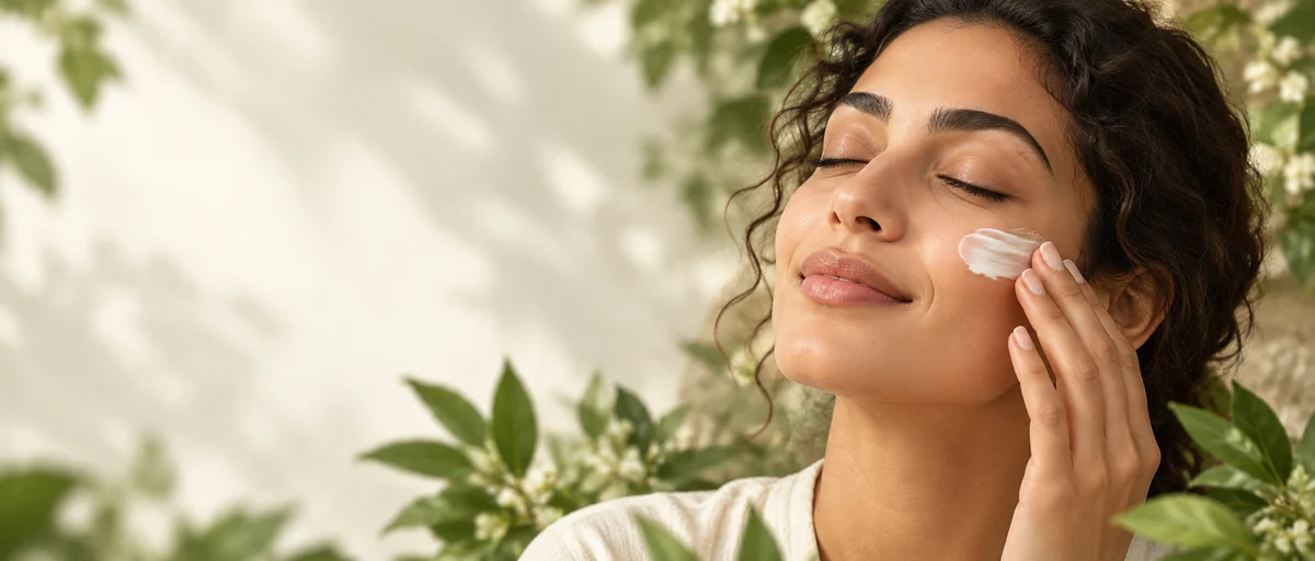 Femme appliquant un soin du visage