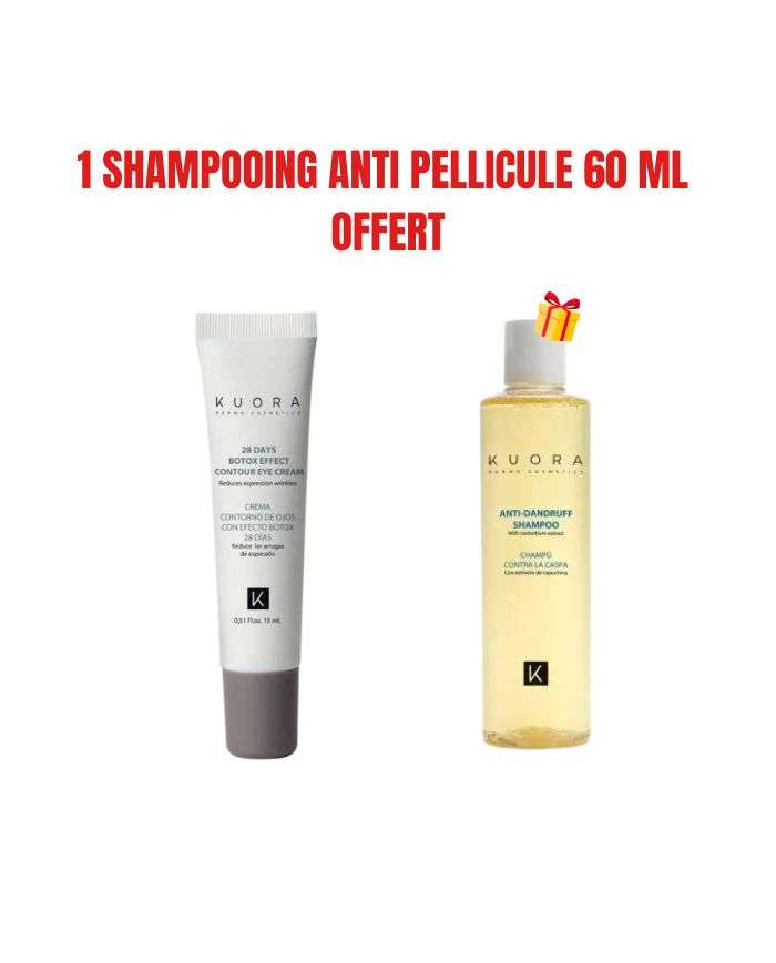 Kuora Offre Creme Contour des Yeux Effet Botox 28 Jours 15 ml + 1 Shampooing Anti Pellicule 60 ml Offert