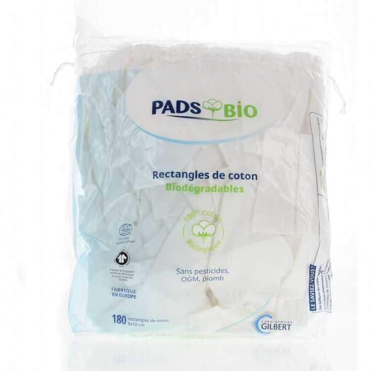 Gilbert Rectangles de Coton Pads Biodegradables Bebe Sachet de 180 Unites