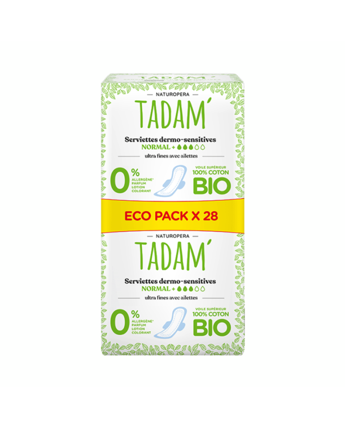 Tadam Eco Pack 28 Serviettes Dermo Sensitives Normal + Coton Bio