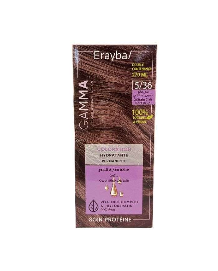 Erayba Gamma Coloration Hydratante Permanente 5-36 Chatain Clair Dore Brun